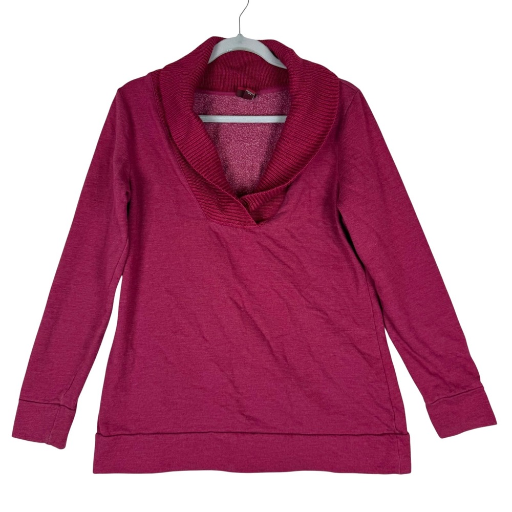 Merona Sweatshirt Womens Medium Magenta Pink Fleece Lined Shawl Neck Pullover